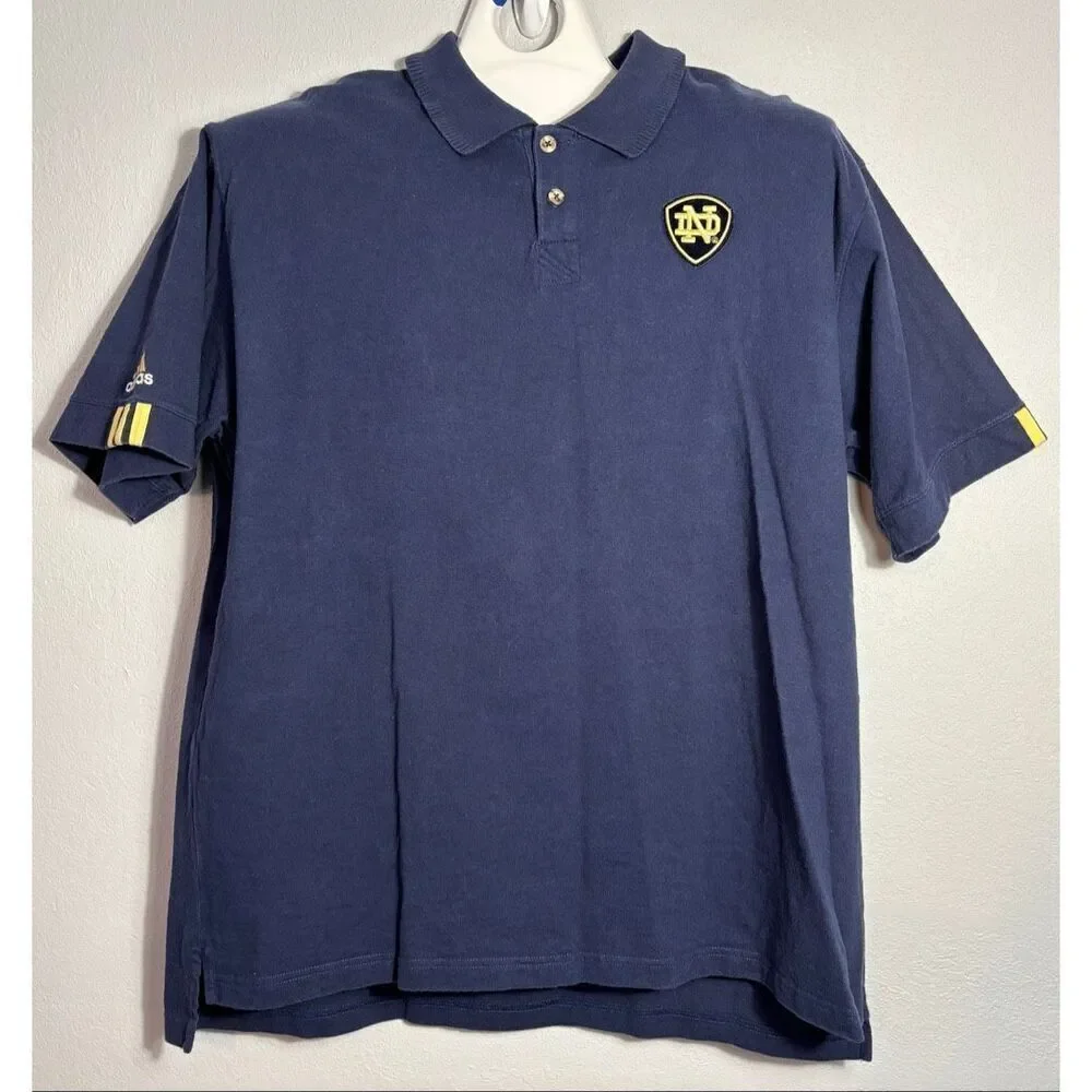 Vintage Notre Dame Fighting Irish Polo Shirt Mens XL Blue Adidas NCAA